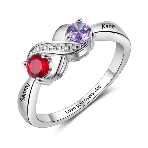 .925 Sterling Silver Infinity Birthstone and Names Rings